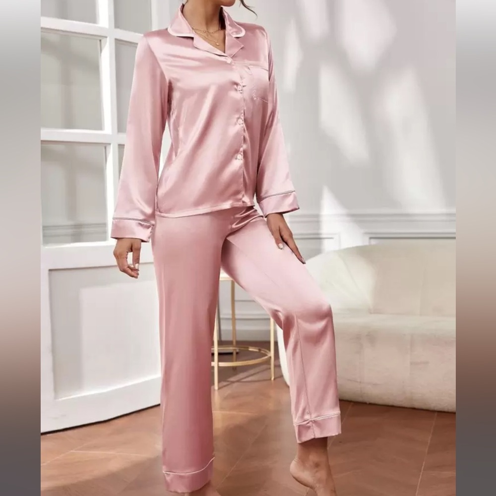 SHEIN | Dusty Pink Satin PJ Pajama Set